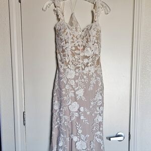 Elegant Floral Lace Gown With Cathedral Veil